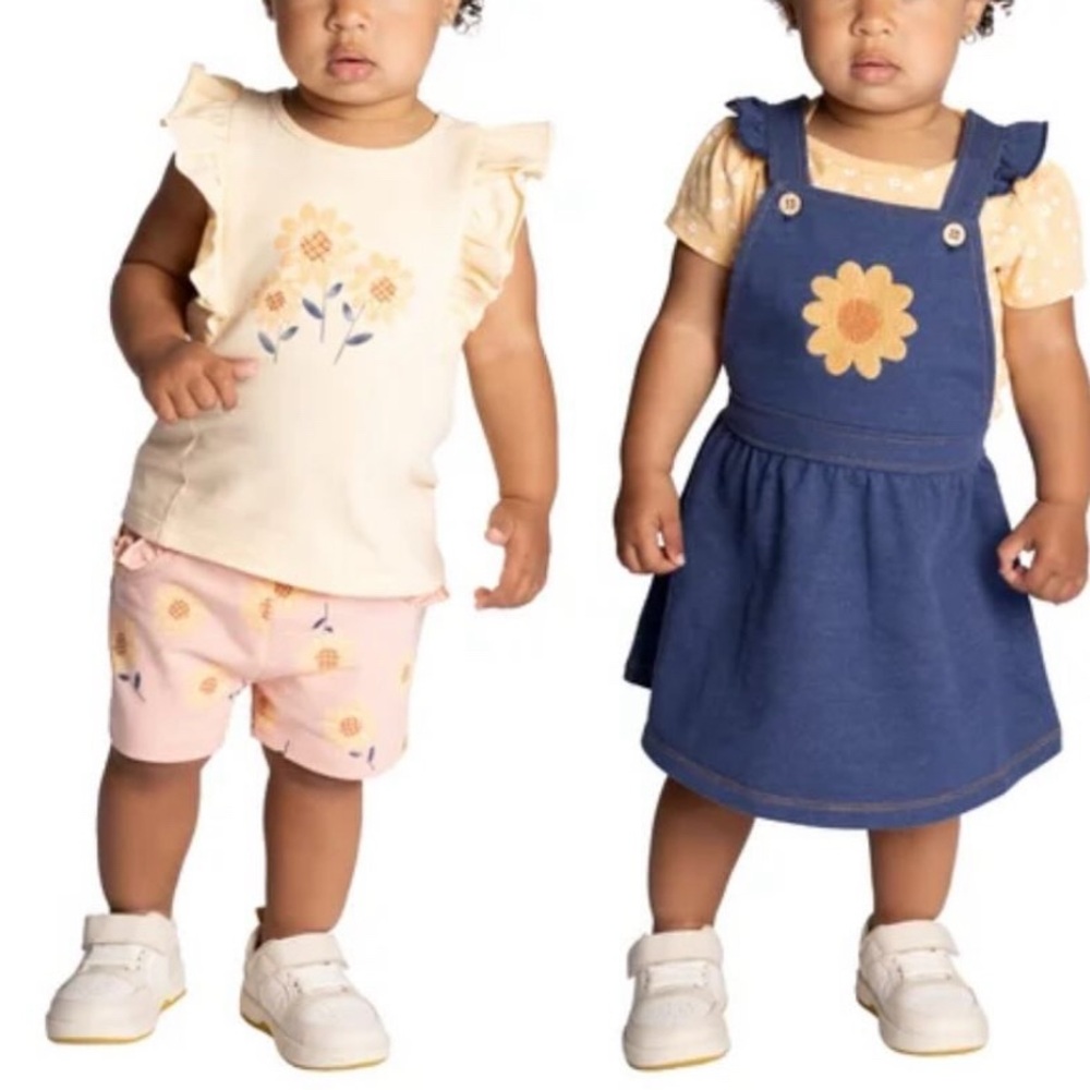 Pekkle Little Girl Set 4 pcs. Set Romper, shorts, T-shirt Size:12m (NWT)